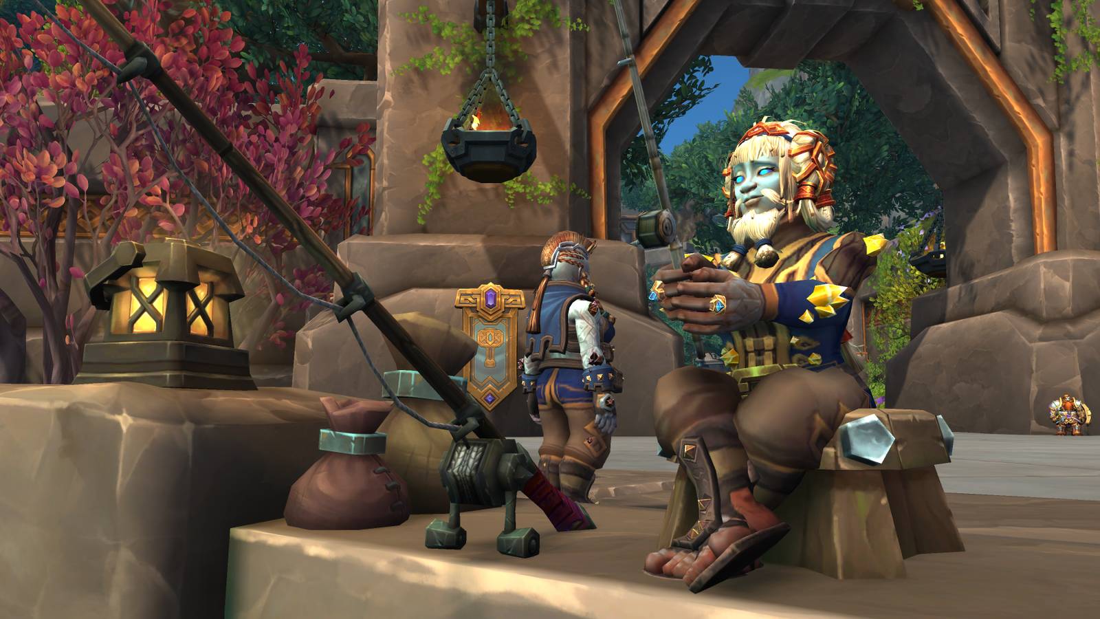 bearded earthen woman fishing in dornogal from wow the war within