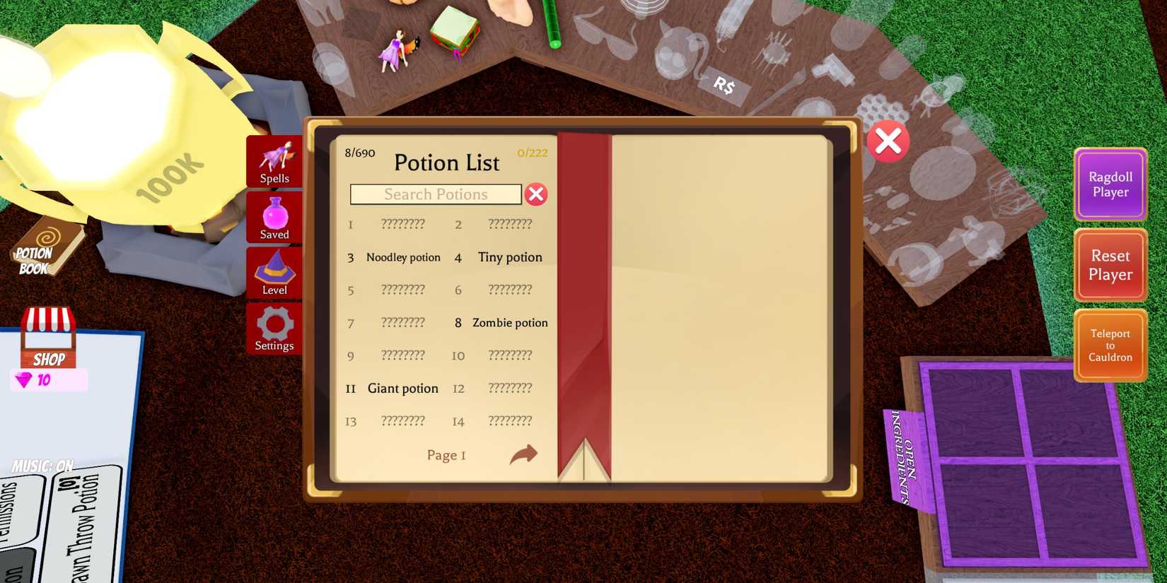 Wacky Wizards potions list