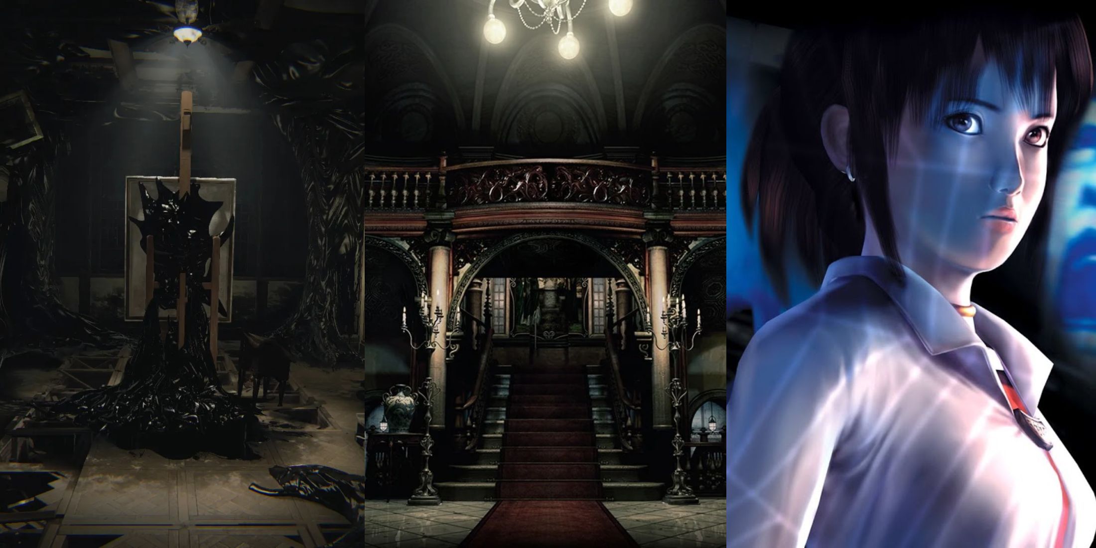 X Best Horror Games Set in Mansions, Split Image, Layers of Fear Paintings, Spencer Mansion, Miku from Fatal Frame