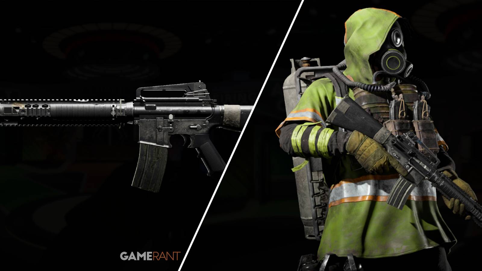 Split-image showcasing the M16A4 in XDefiant