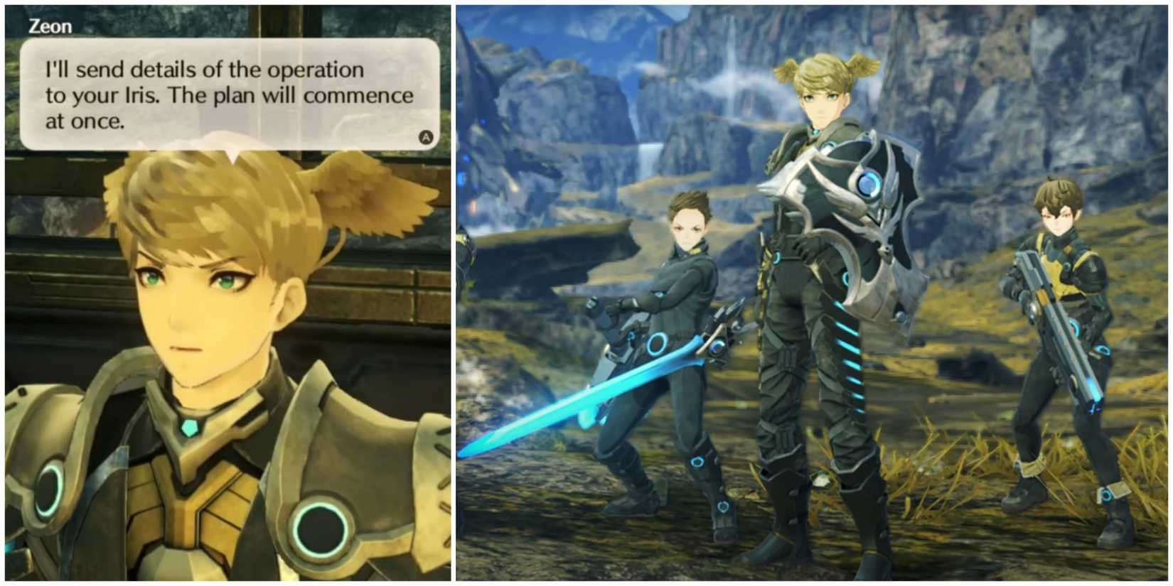 images from Xenoblade Chronicles 3 of the character Zeon