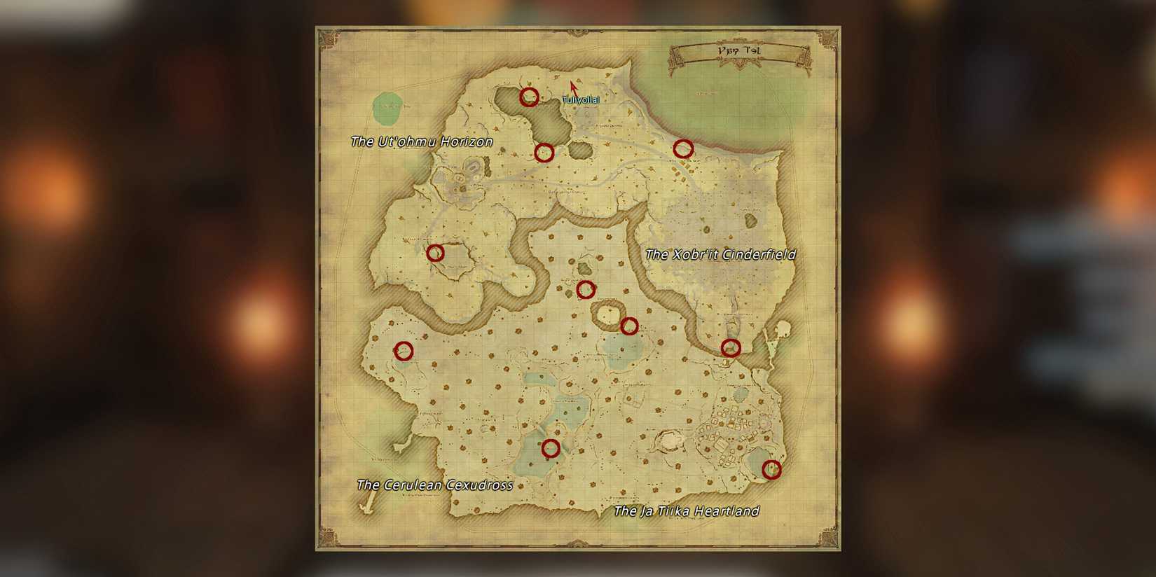 Image of the aether currents on the Yak'tel map in Final Fantasy 14