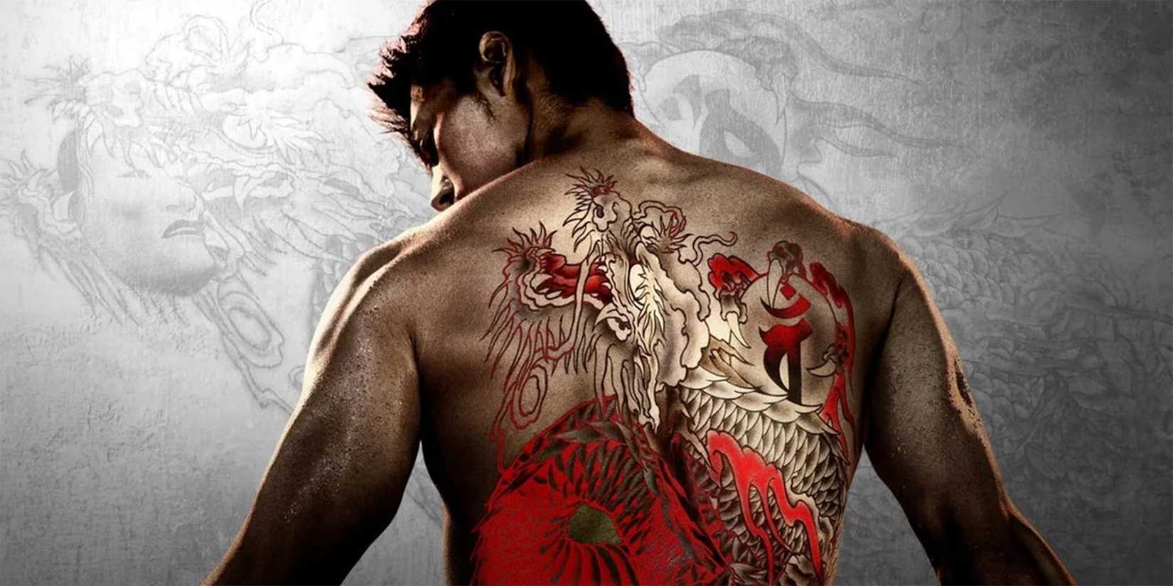 A promotional image for the Amazon show Yakuza, showing Kiryu's back tattoo