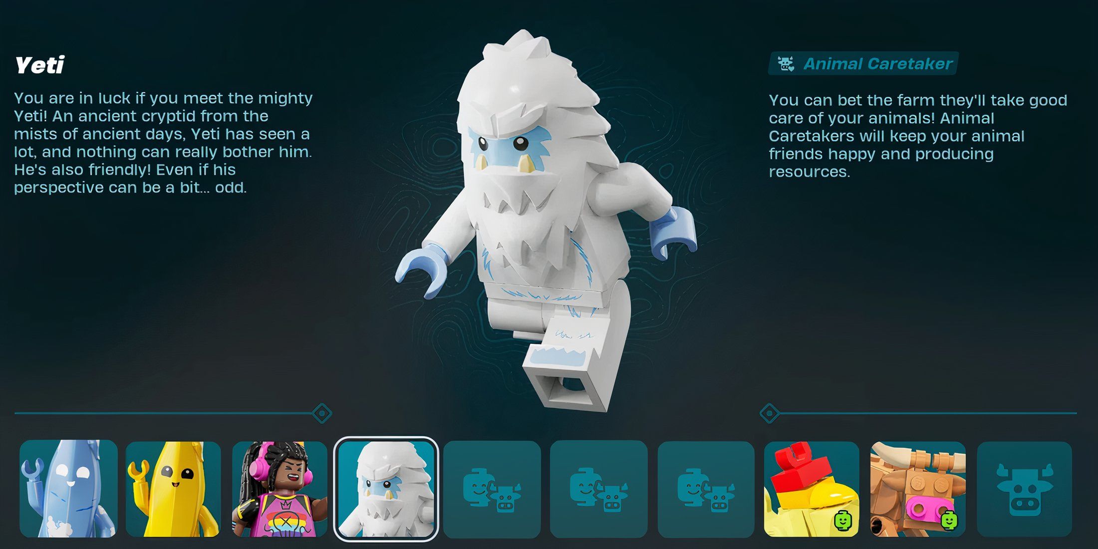 Screenshot showcasing Yeti Resident Bio LEGO Fortnite 