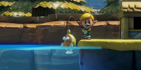 link catching a fish in link's awakening