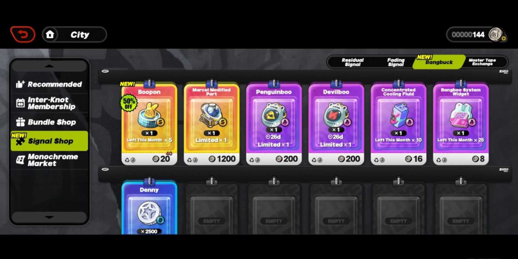 bangbuck exchange menu in zenless zone zero.