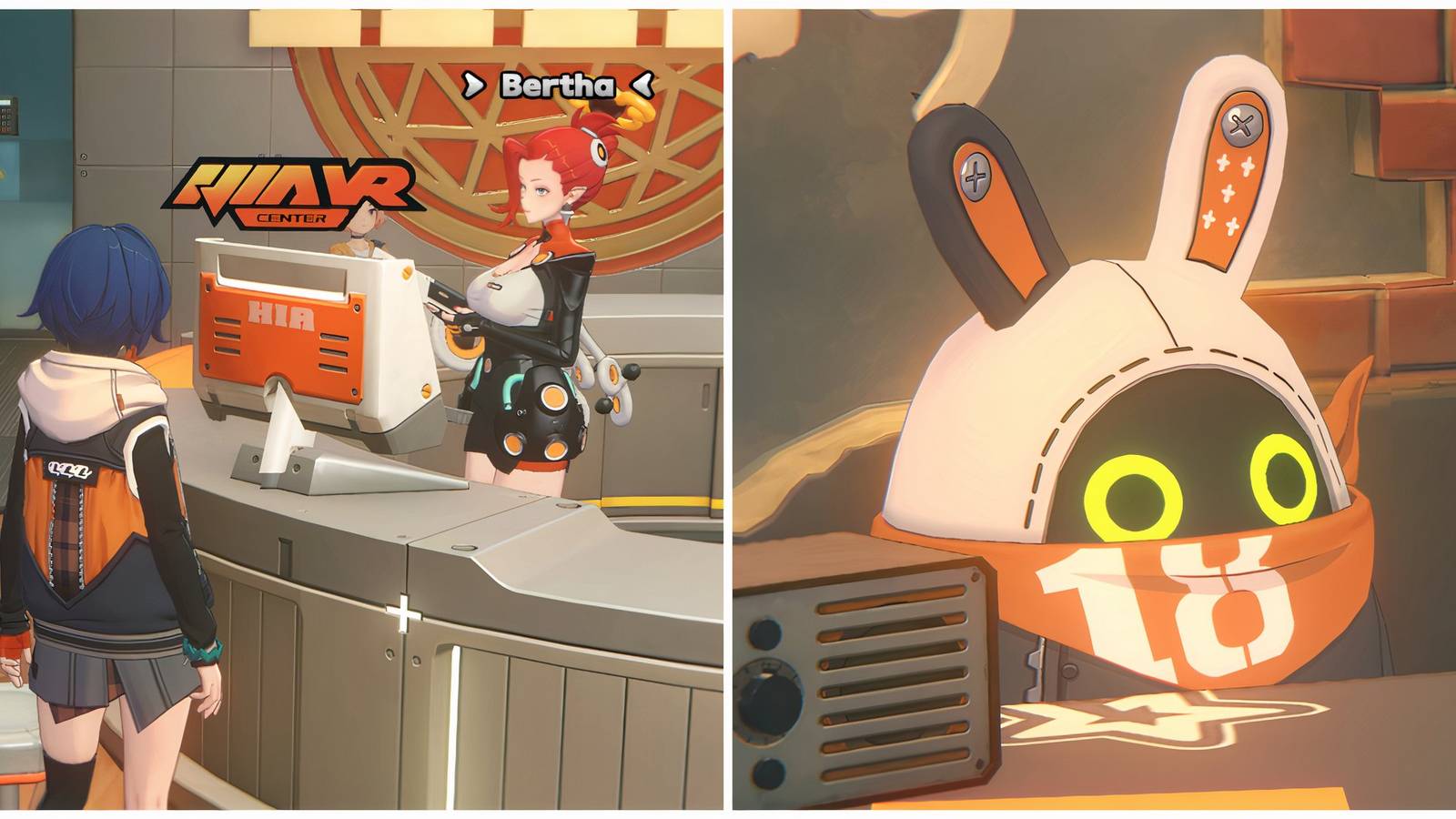 Split image of the VR Combat Simulation and Bangboo 18 at Random Play in Zenless Zone Zero