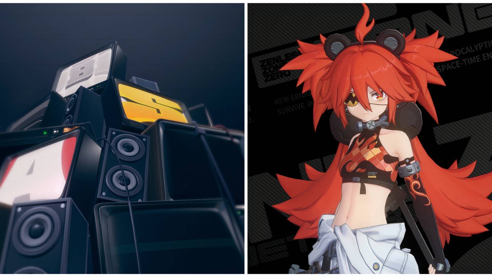 Split image of a 10-pull on the standard banner and the 5-Star character Koleda in Zenless Zone Zero