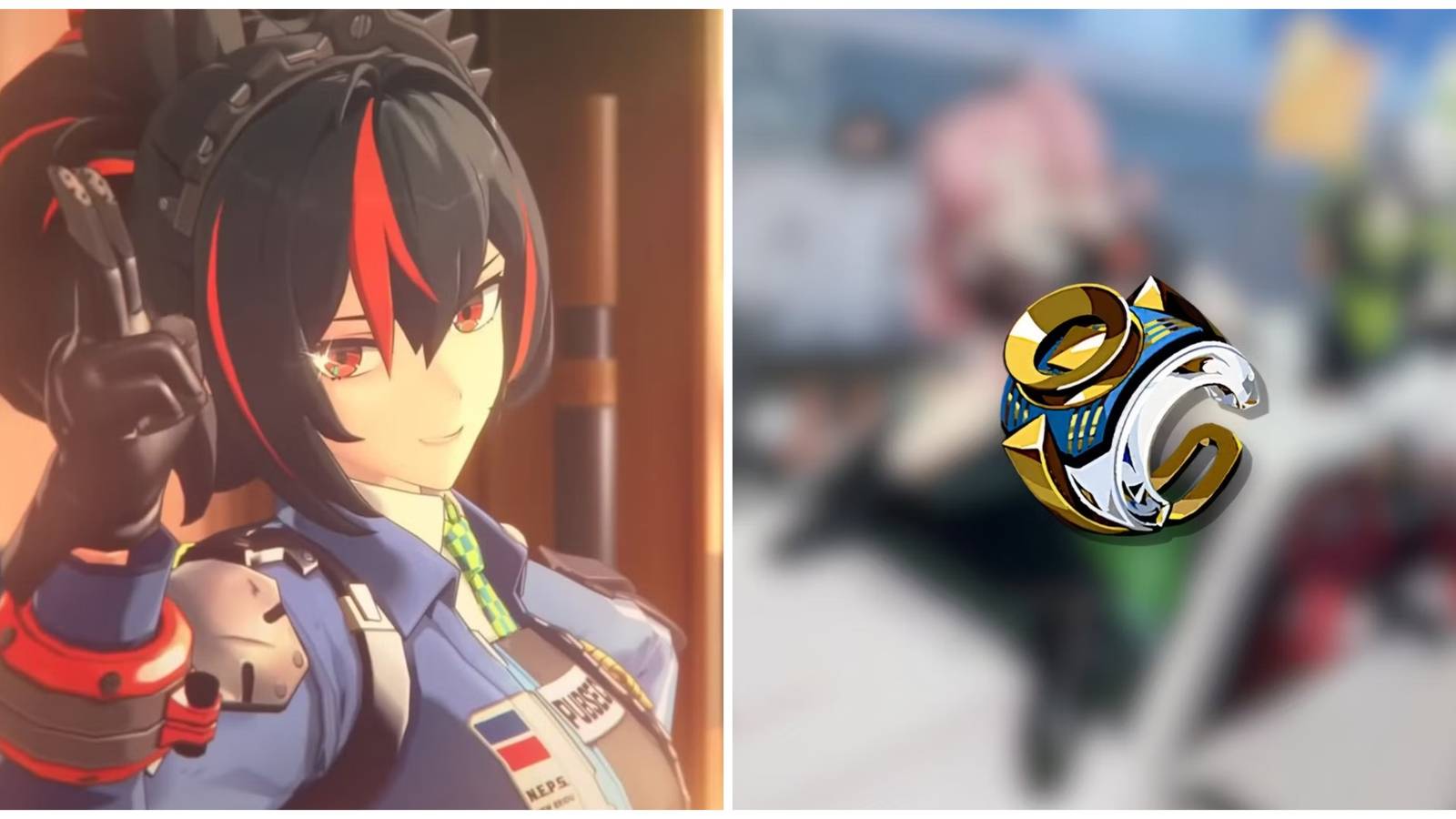 Split image of the character Zhu Yuan and a Hamster Cage Pass in Zenless Zone Zero