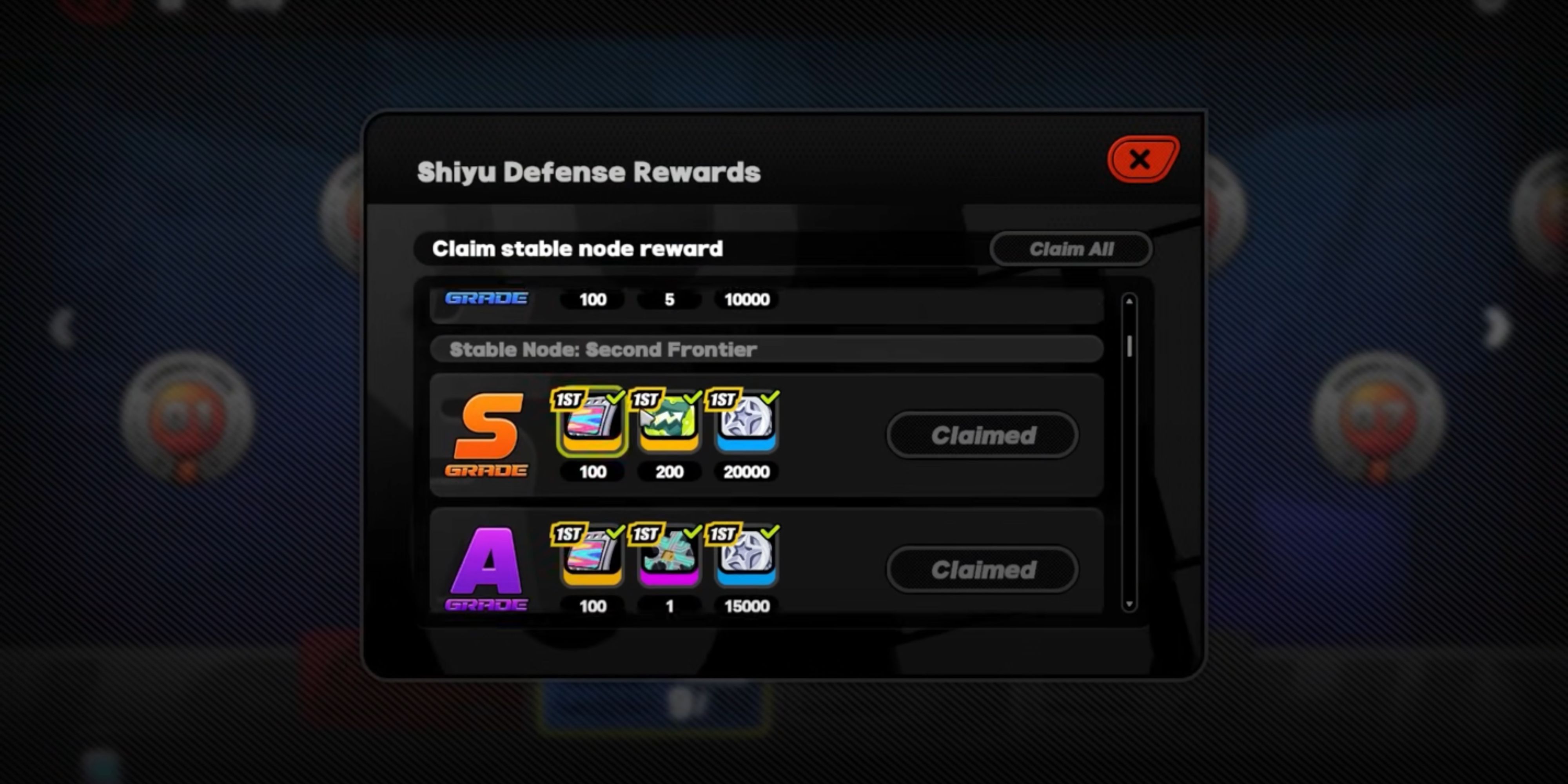 the rewards for beating shiyu defense mode in zenless zone zero.