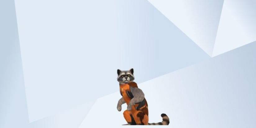 An image of the Marvel character Rocket Raccoon recreated in The Sims 4 
