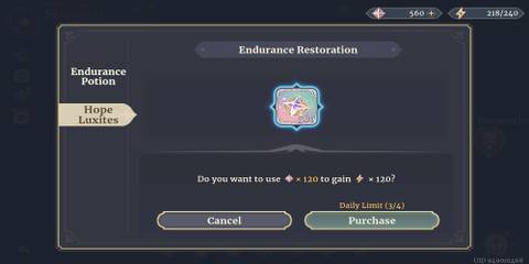 The Player Recovering Stamina With Hope Luxites