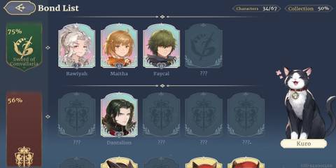 The Bond Menu Showing Summoned Characters