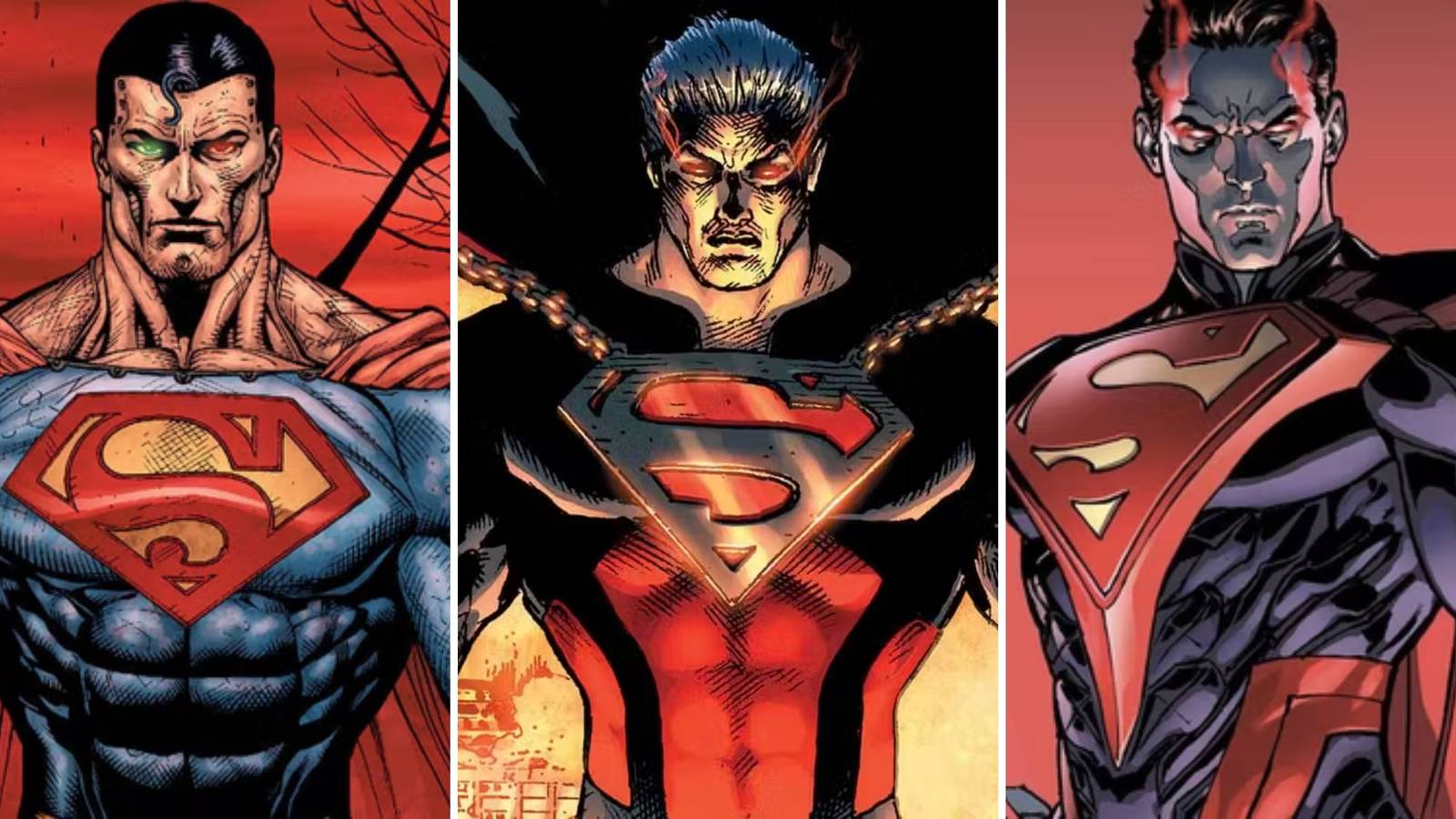 A picture of Different Versions Of Superman