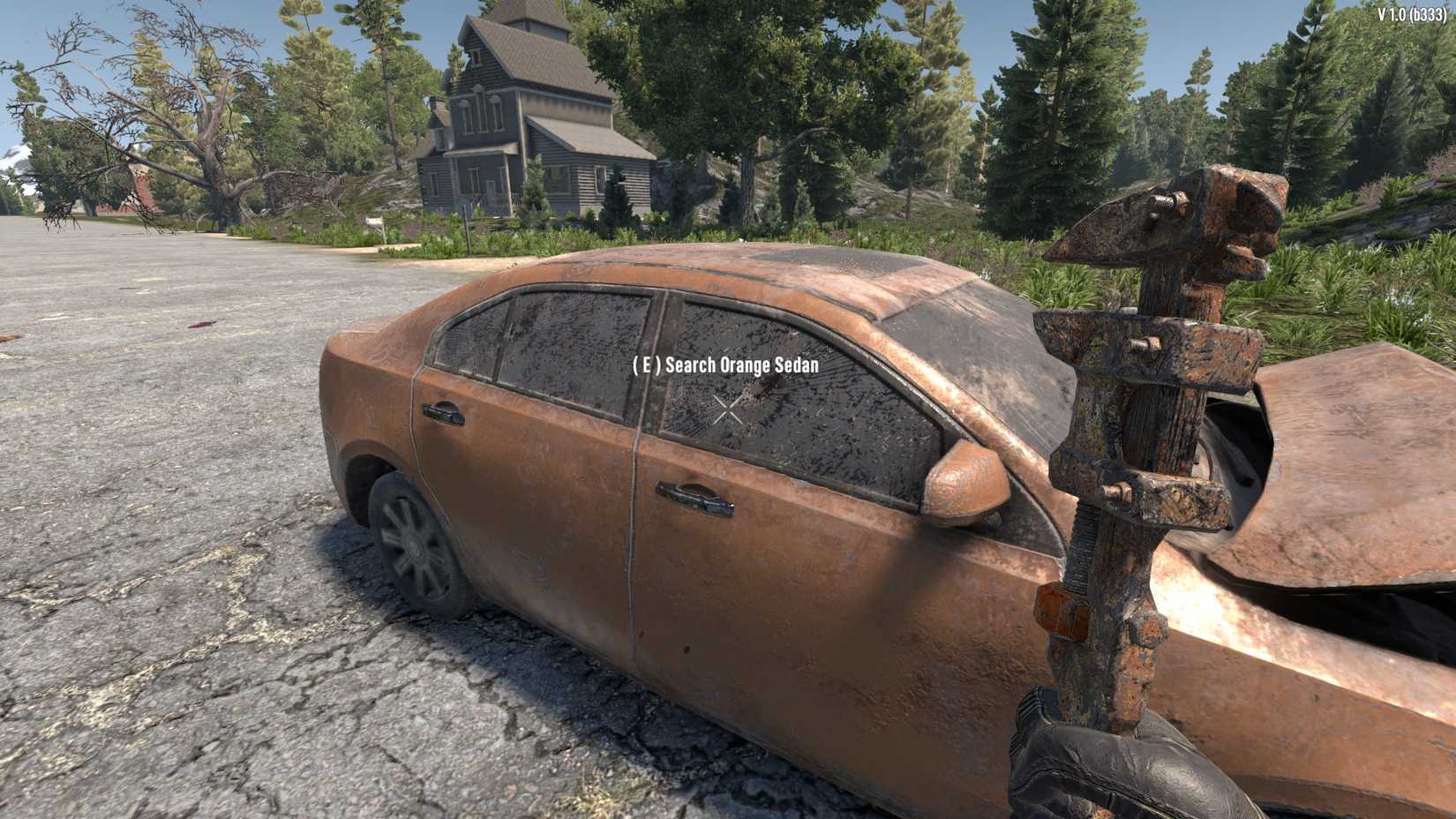 Hovering over a broken car in 7 Days To Die
