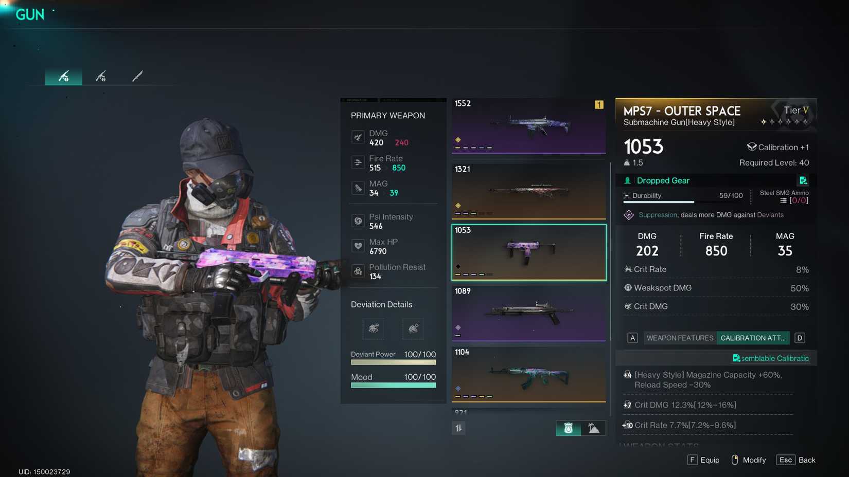 A looted MPS7 Outer Space SMG in Once Human