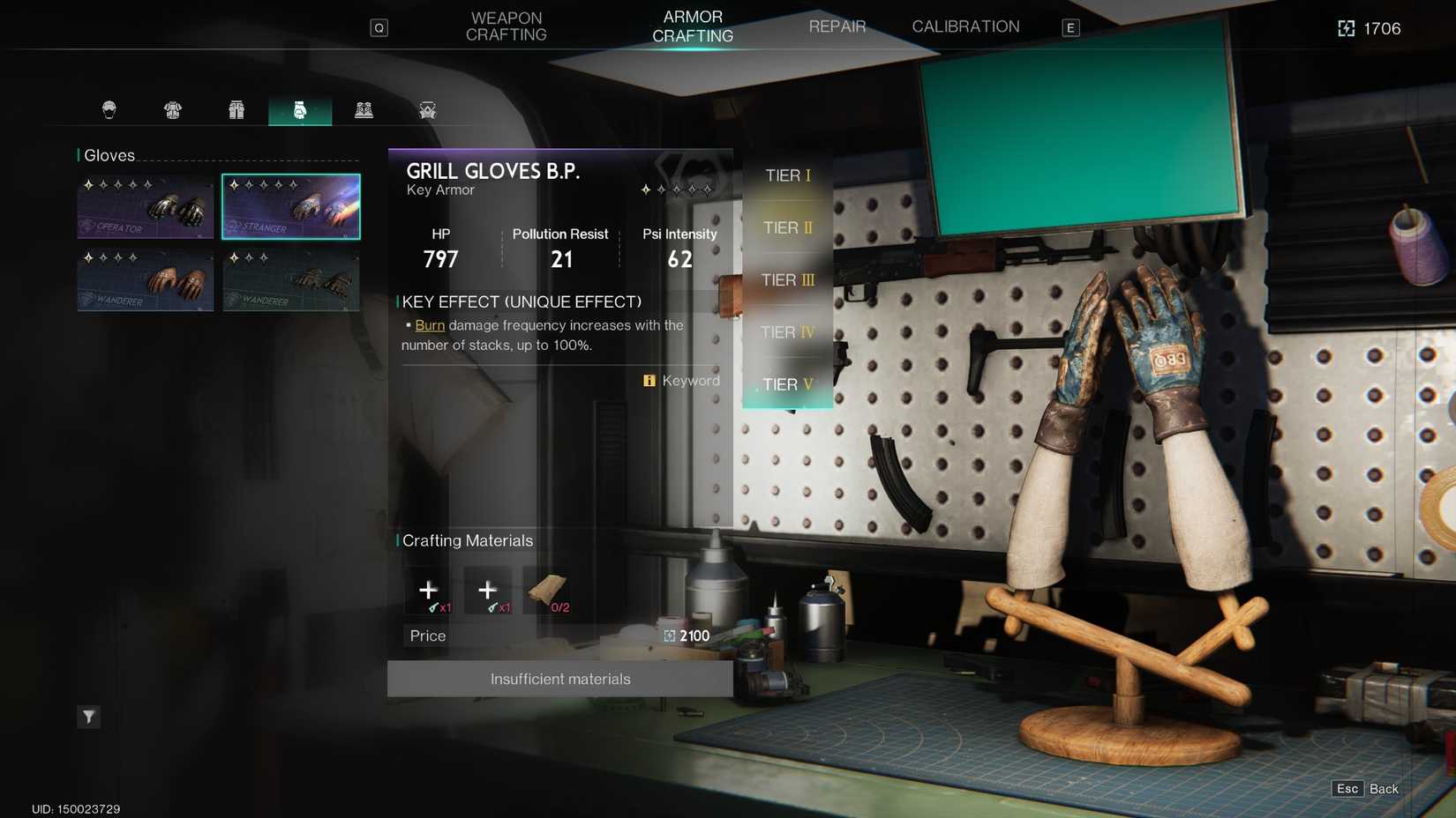 Grill Gloves on a crafting table in Once Human