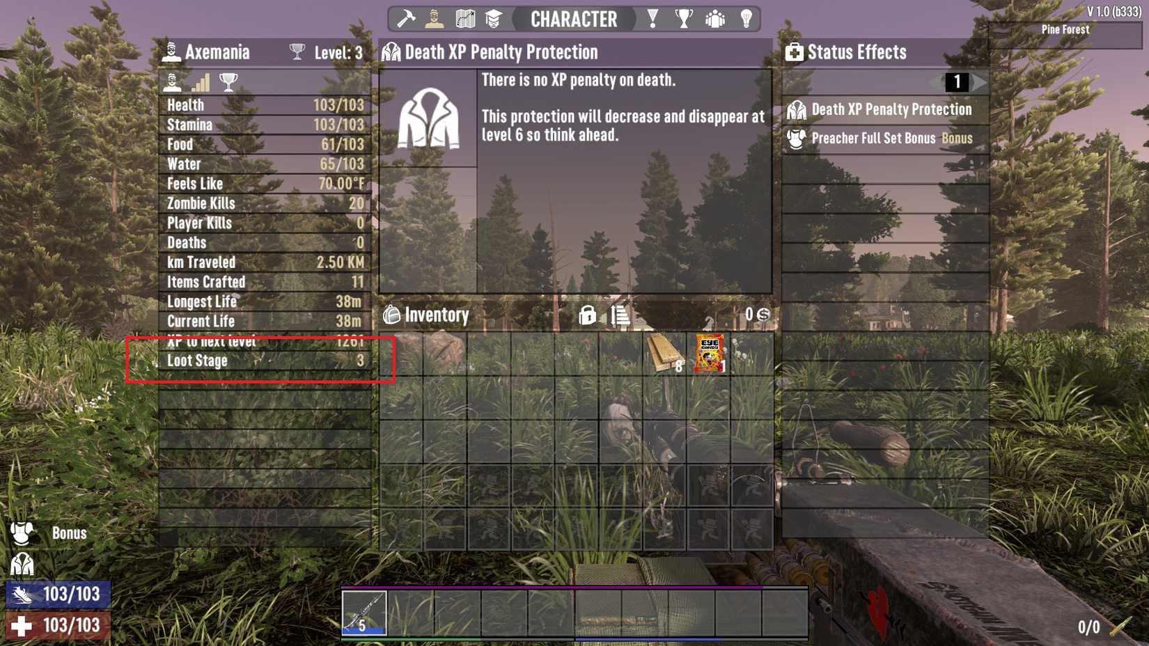 Loot Stage indicator in the character screen in 7 Days To Die