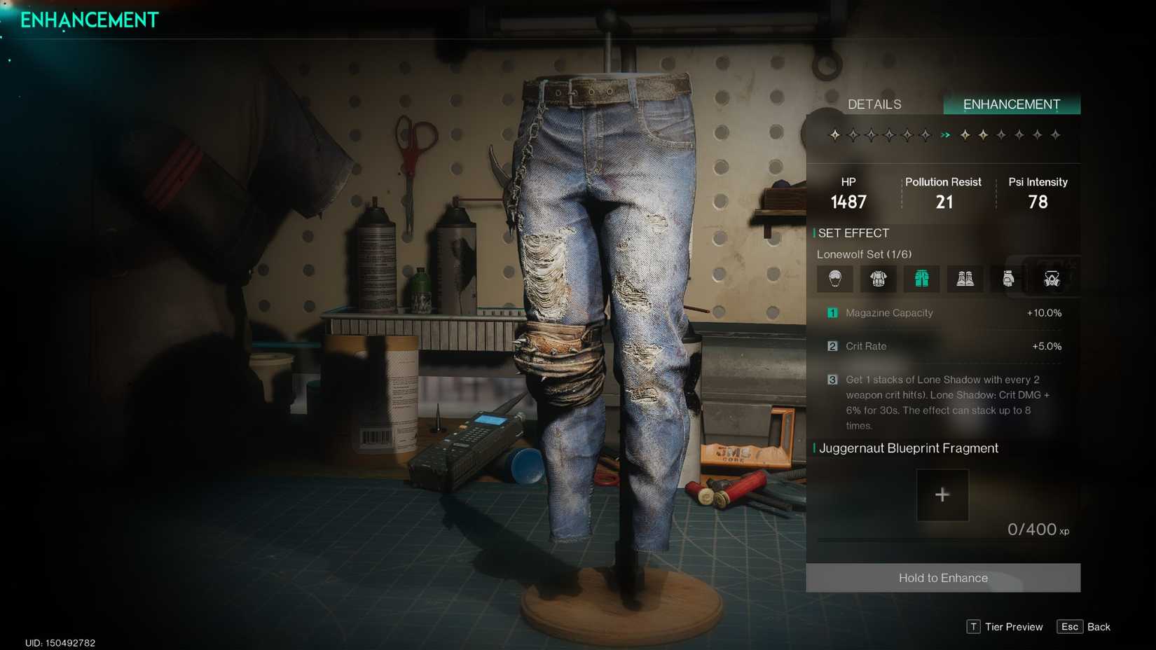 Stat summary of the Lonewolf Pants in Once Human