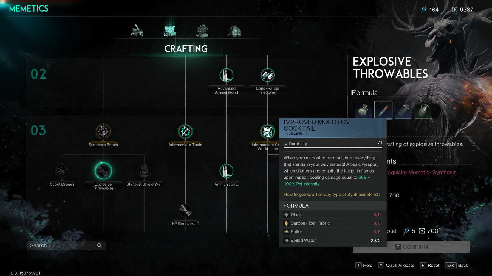 Memetic for unlocking Improved Molotov Cocktails in Once Human