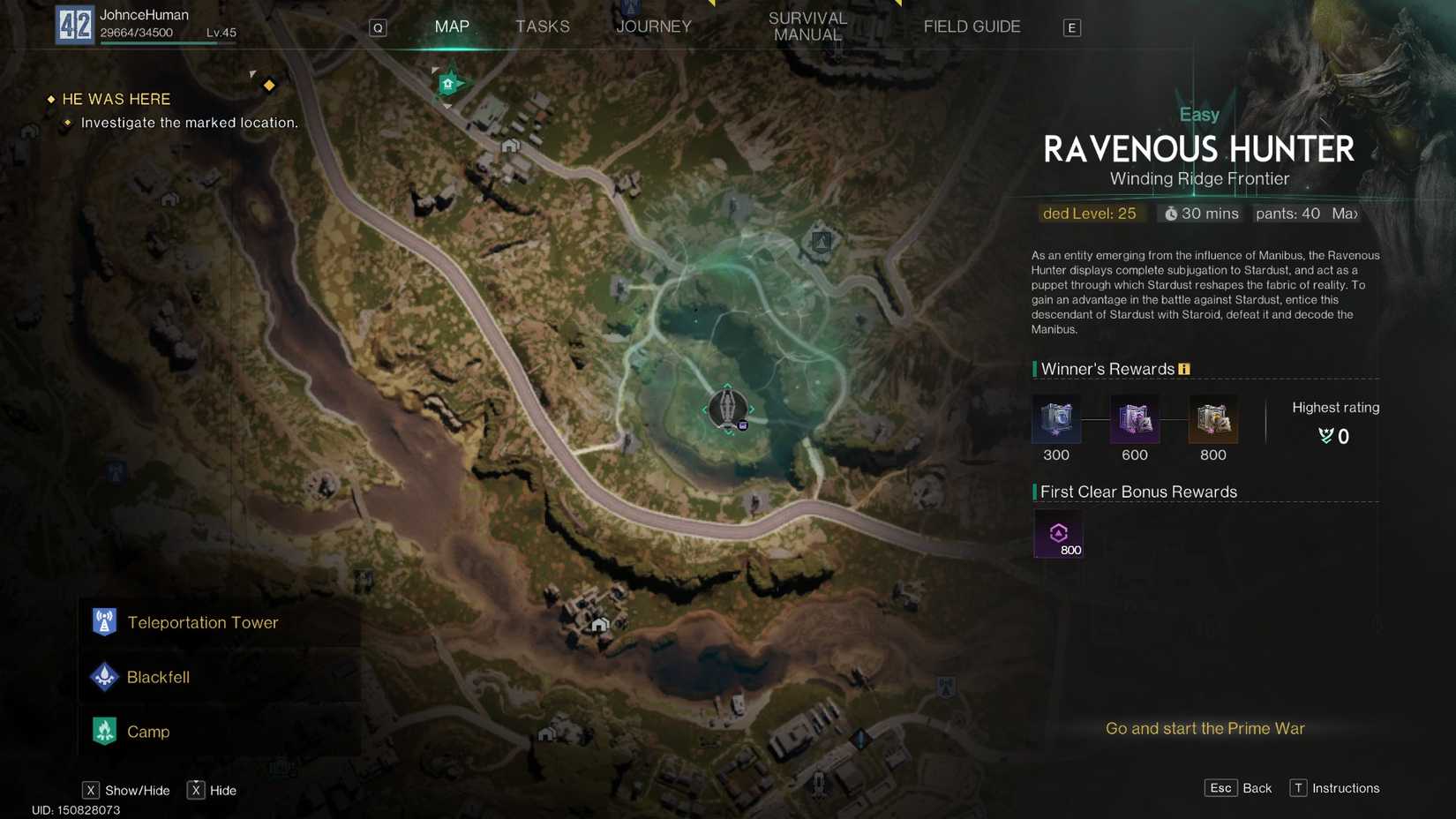 Prime War against the Ravenous Hunter in Once Human