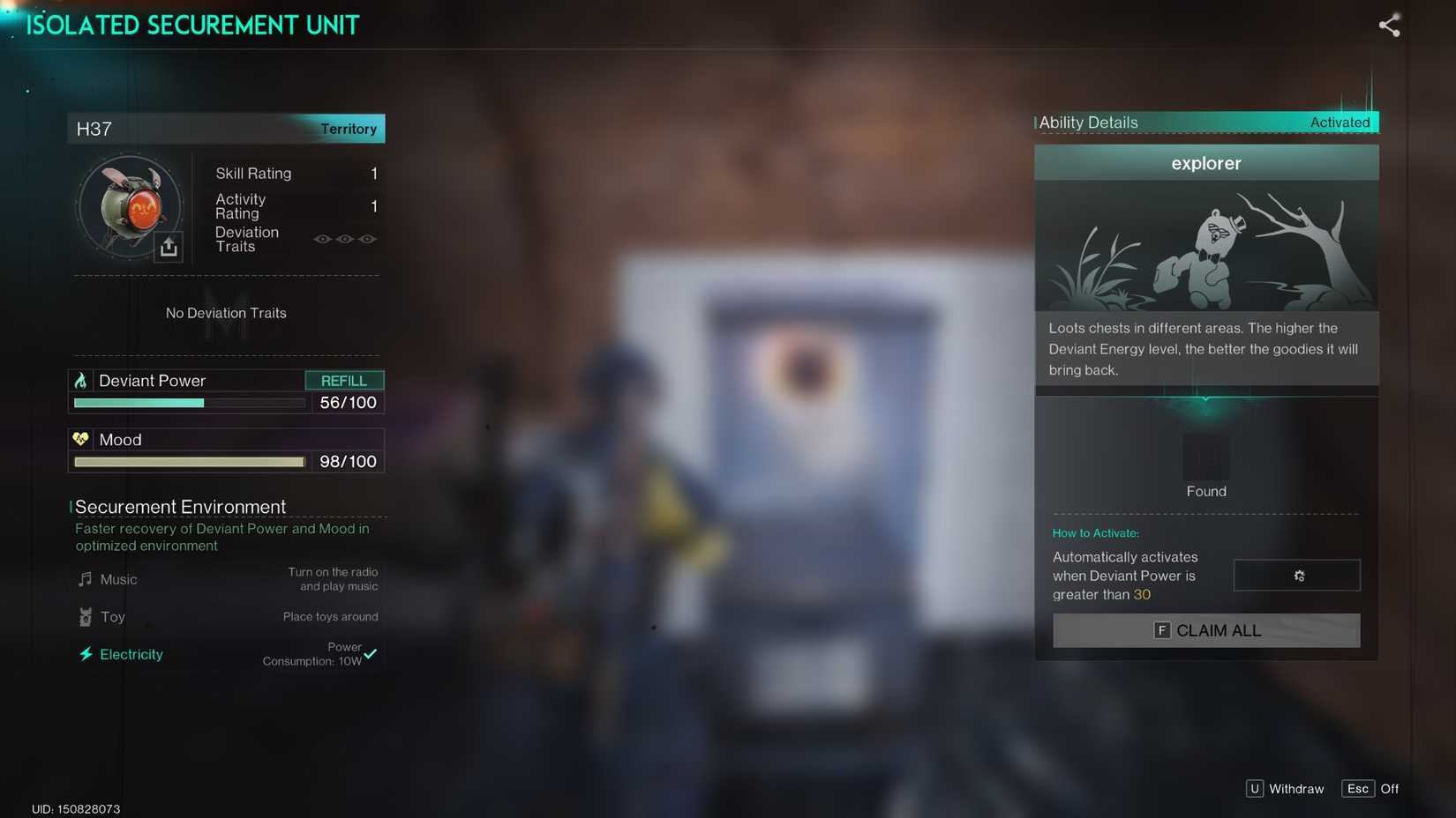 The H37 Deviant's stats and description in Once Human