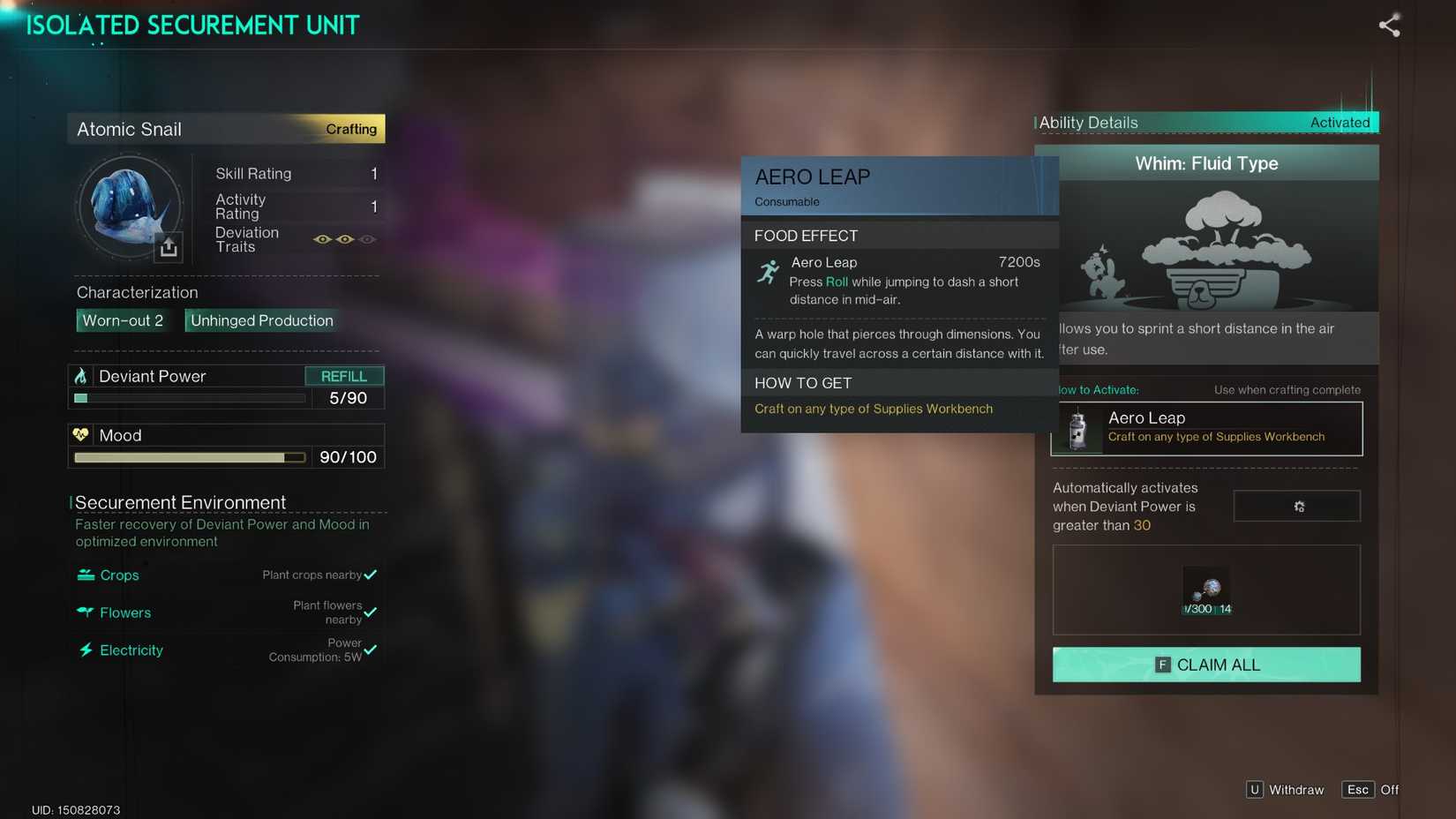 The Atomic Snail's Aero Leap potion in Once Human