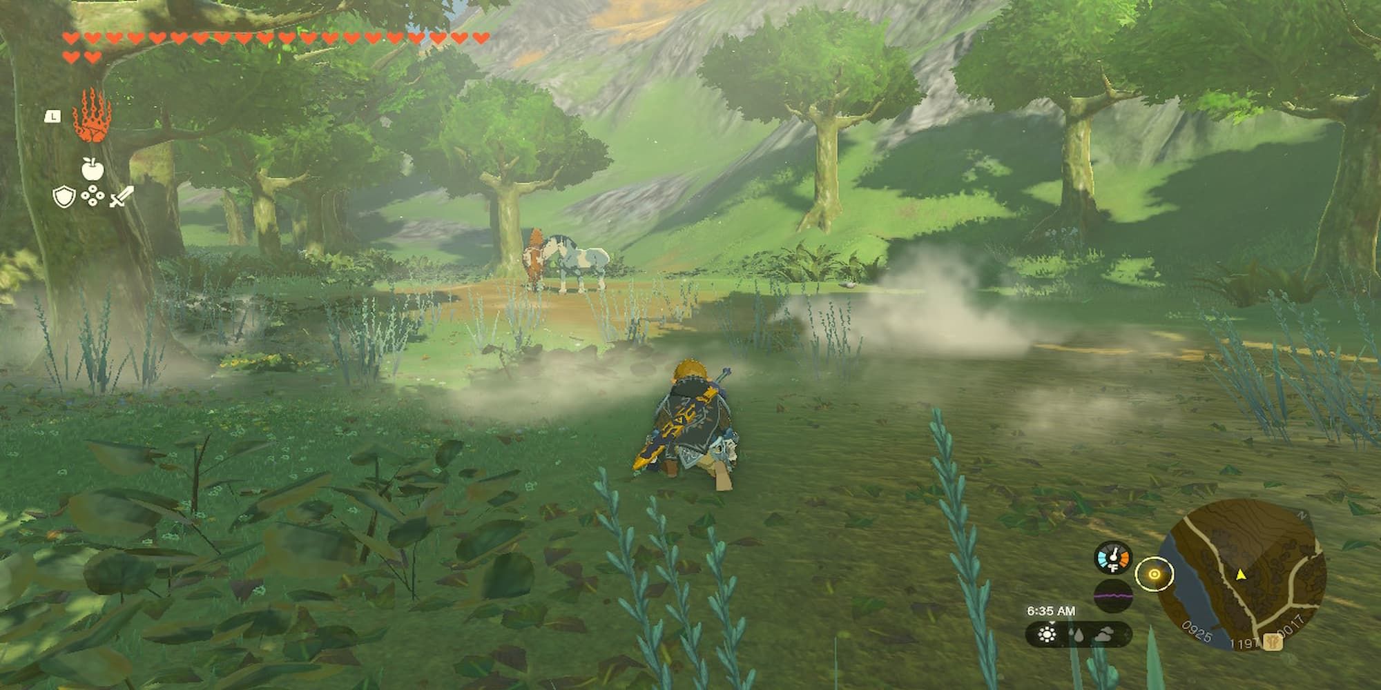 The Player Crouching Approaching Some Horses