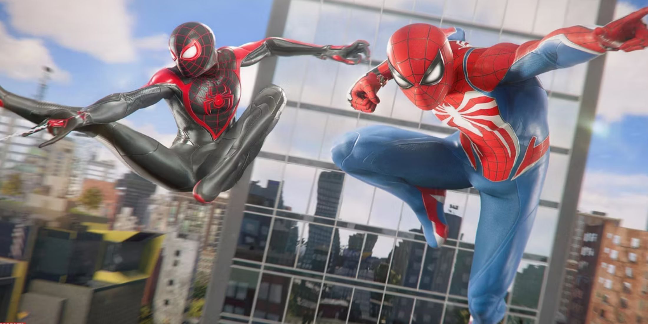 Miles and Peter in their Spidey Suits in Marvel's Spider-Man 2