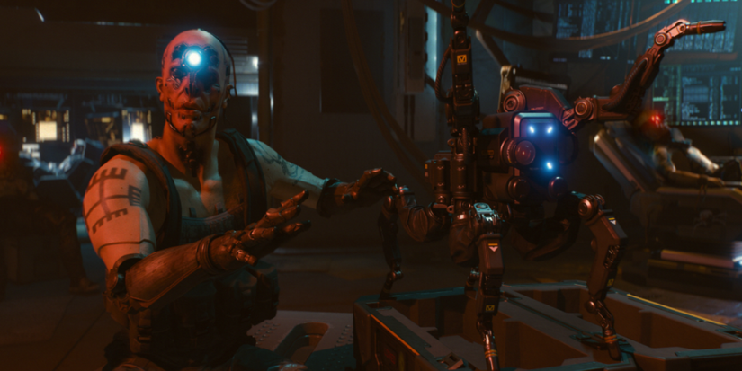 A Mechanic Alters A Quadropeadal Robot in Cyberpunk 2077