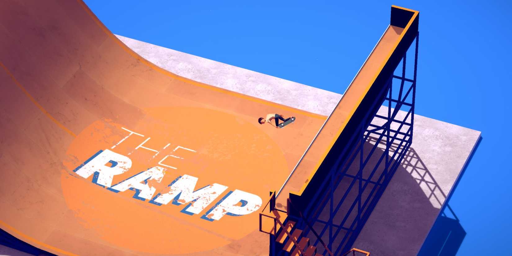 A Skater Rides Up A Half-Pipe In An Urban Setting