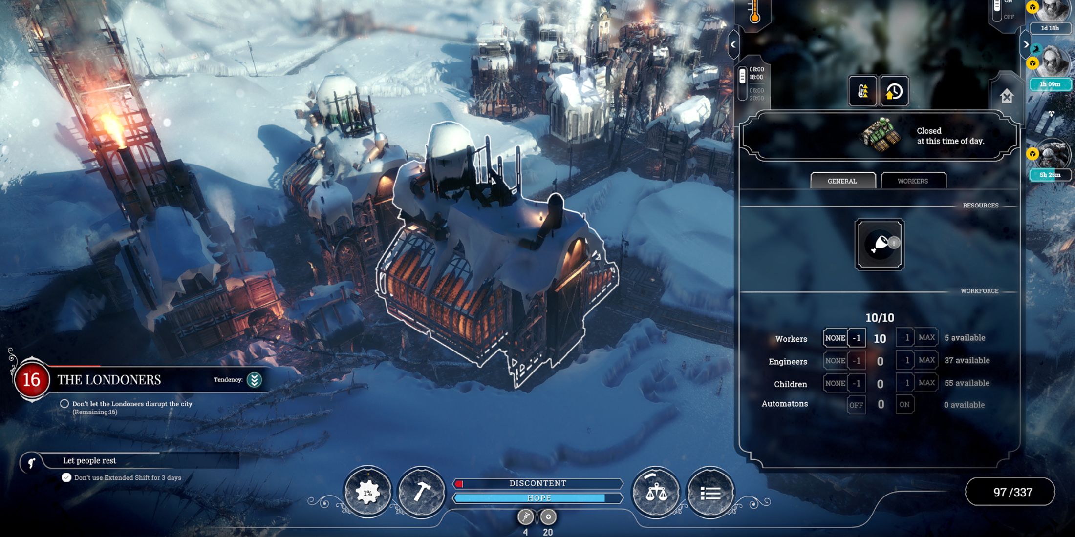 A snowy area in Frostpunk