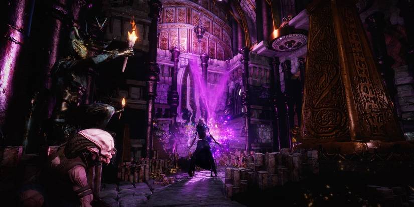 A Witch From A Bard's tale IV Is Summoned In A Purple-Hued Crypt-1