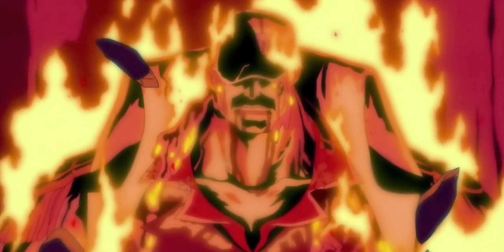 Akainu heats up his entire body with the temperature of his magma in One Piece