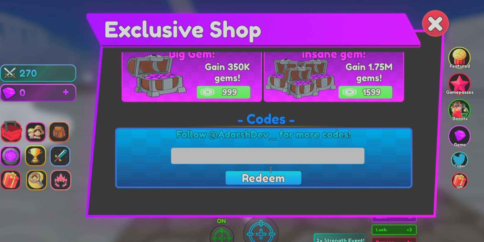 Anime Ascensions Simulator the codes tab