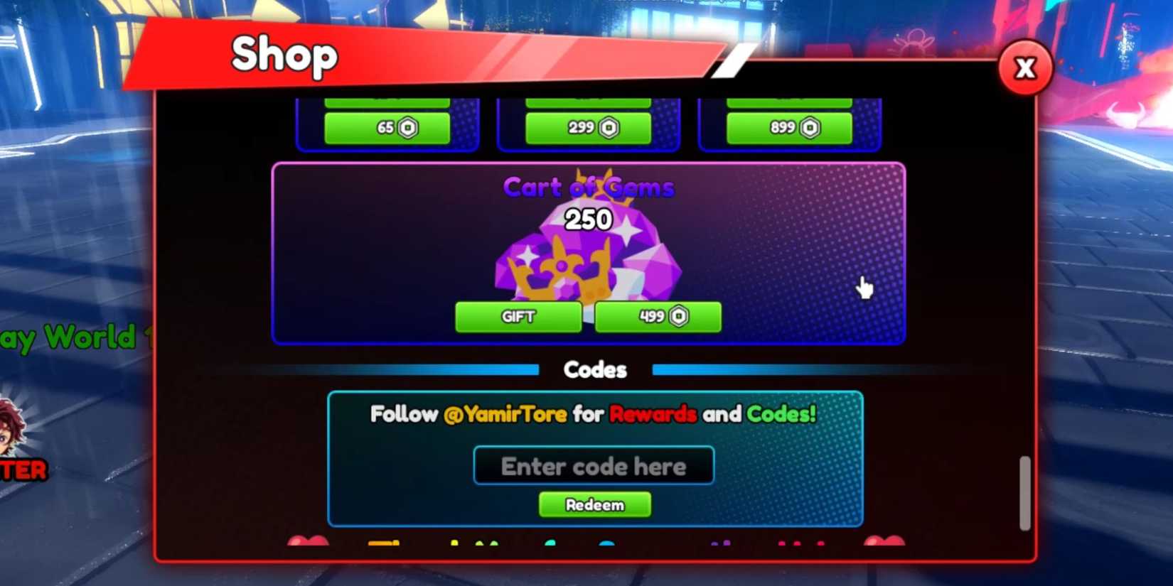 Anime Collide the codes tab