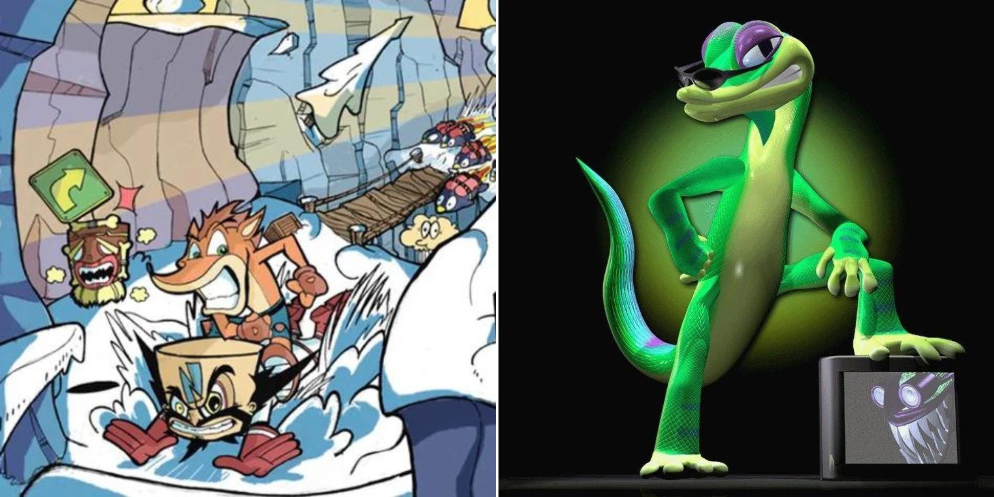 Art of Crash Twinsanity and promotional art of Gex the Gecko.