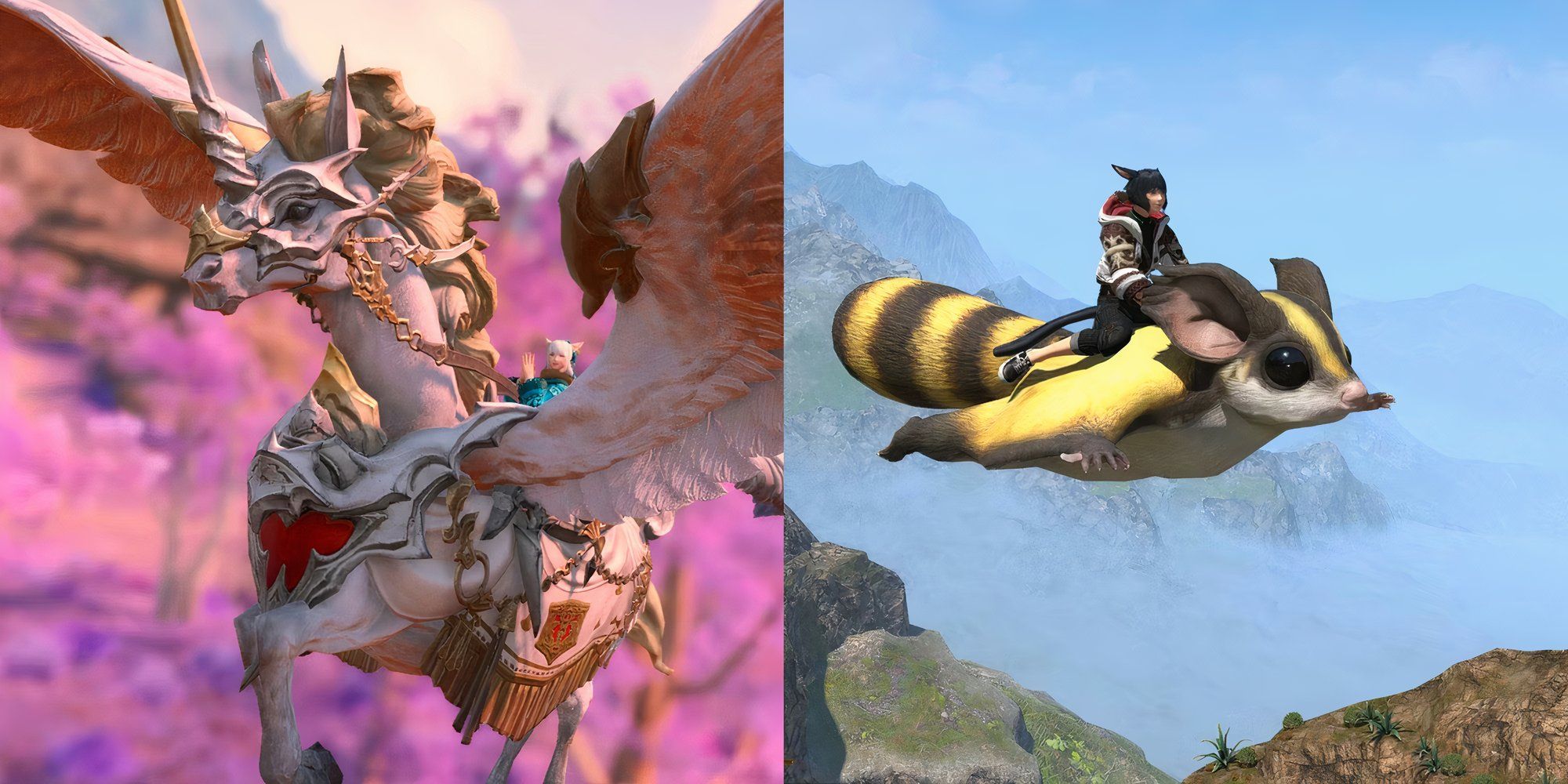 Astrope mount from Heavensward and Ty'aitya mount from Dawntrail in Final Fantasy 14