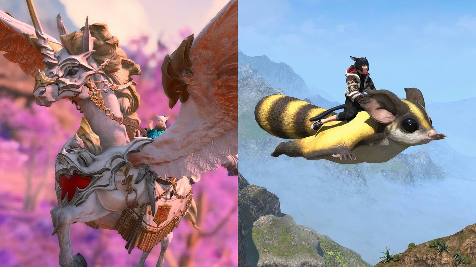 Astrope mount from Heavensward and Ty'aitya mount from Dawntrail in Final Fantasy 14