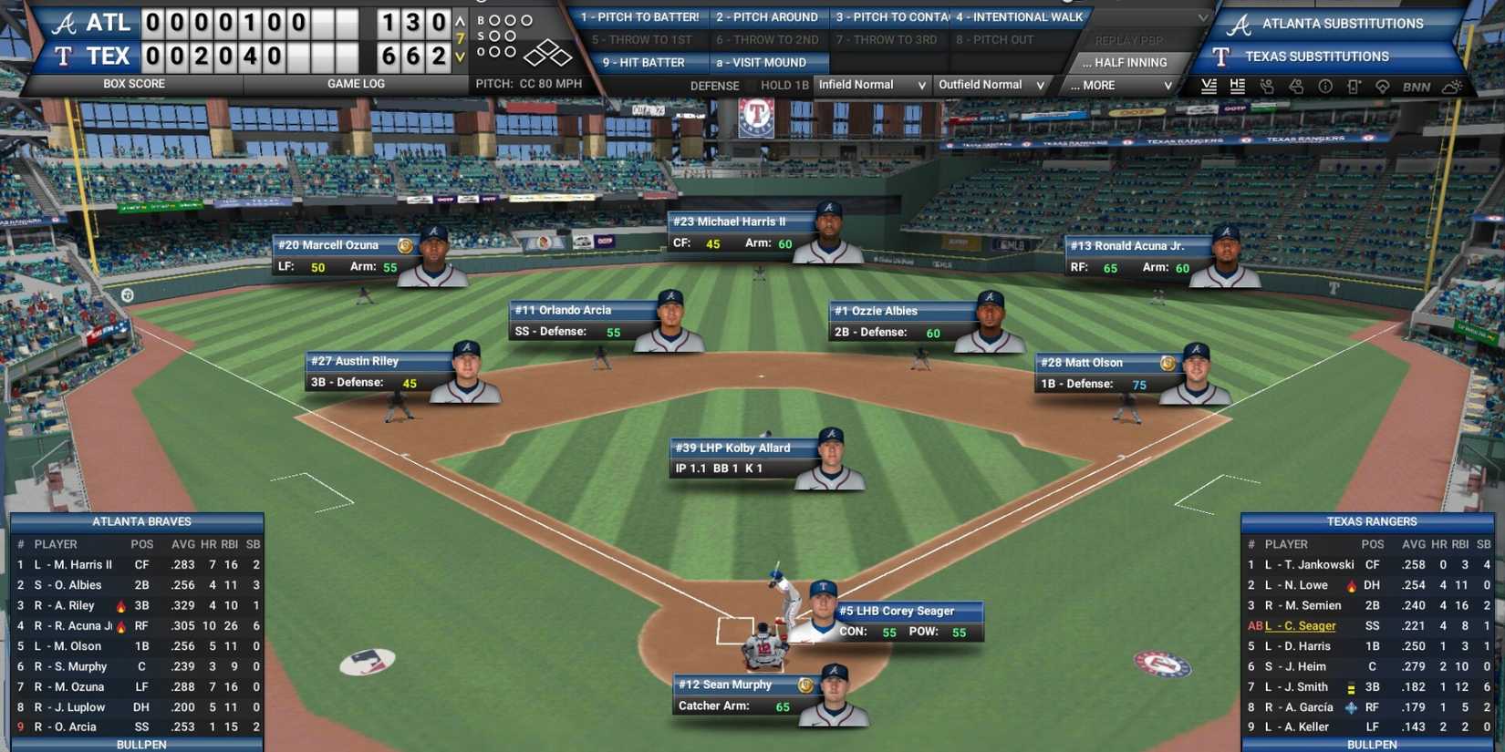 Baseball match in Out Of The Park Baseball 24