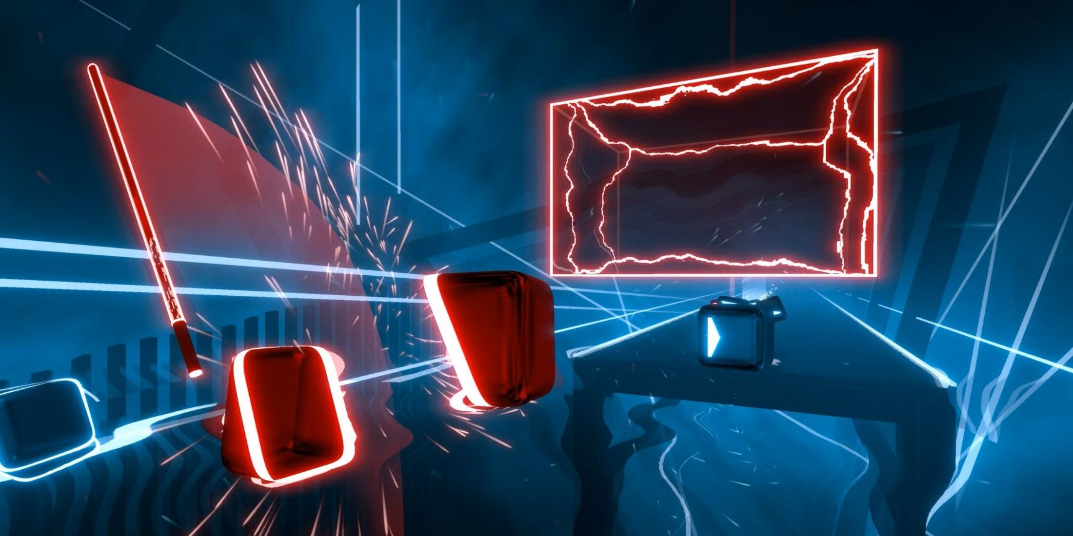 Beat Saber red block slicing with obstacles