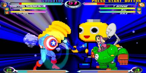 Captain America fighting Tron Bonne in Marvel Vs. Capcom 2: New Age Of Heroes