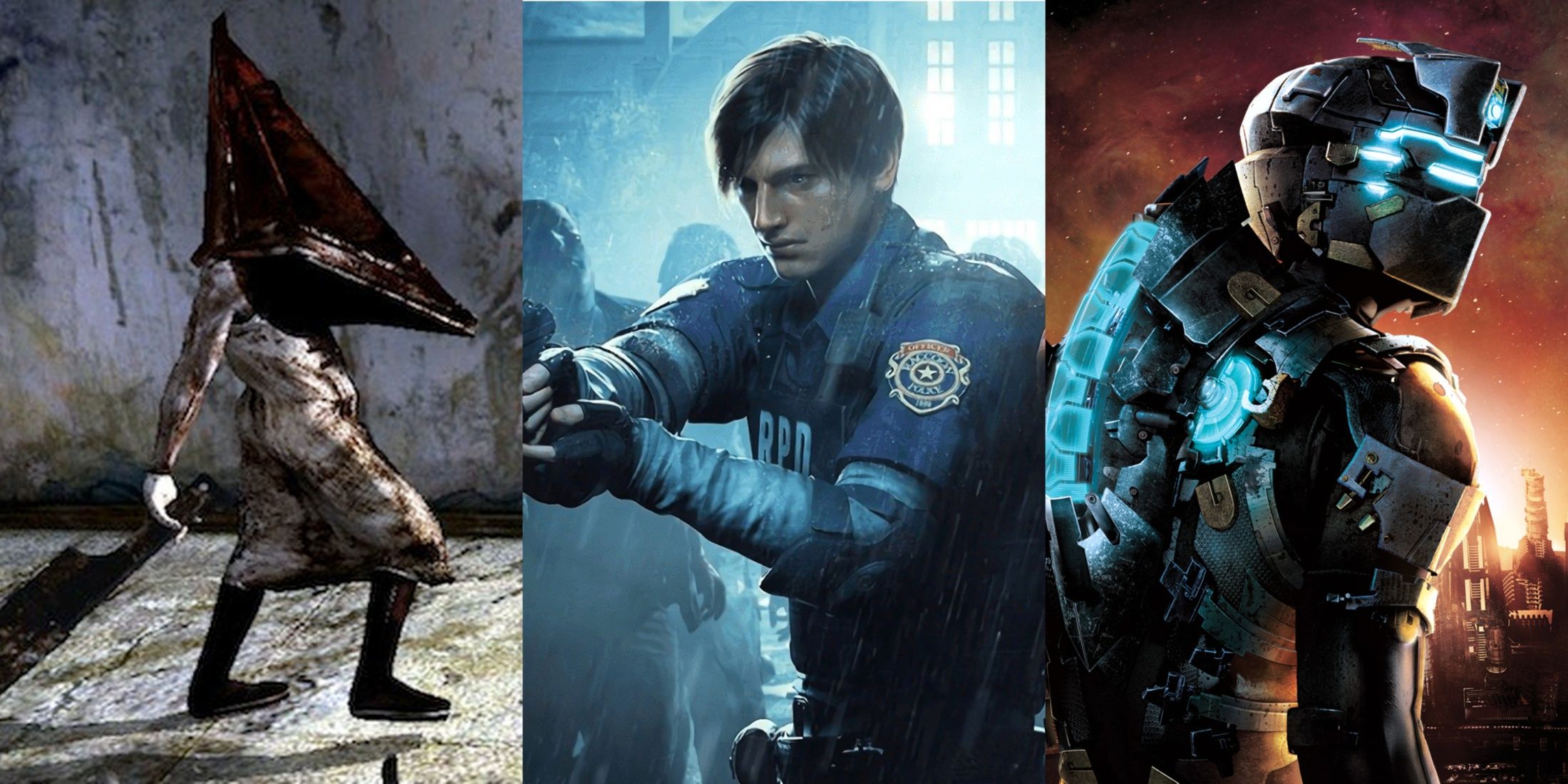 Stills of Silent Hill 2, Resident Evil 2, and Dead Space 2