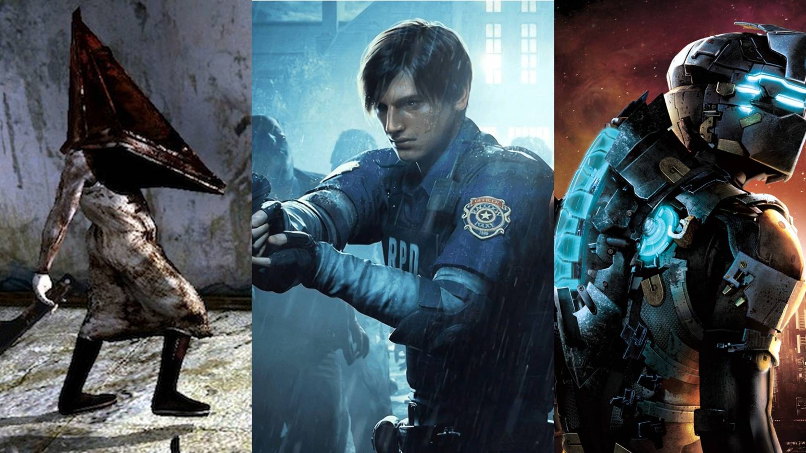 Stills of Silent Hill 2, Resident Evil 2, and Dead Space 2