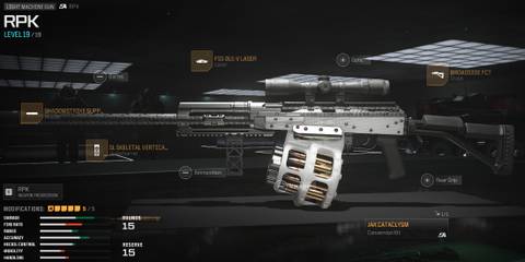 Screenshot showcasing the best JAK Cataclysm RPK loadout for Modern Warfare 3 