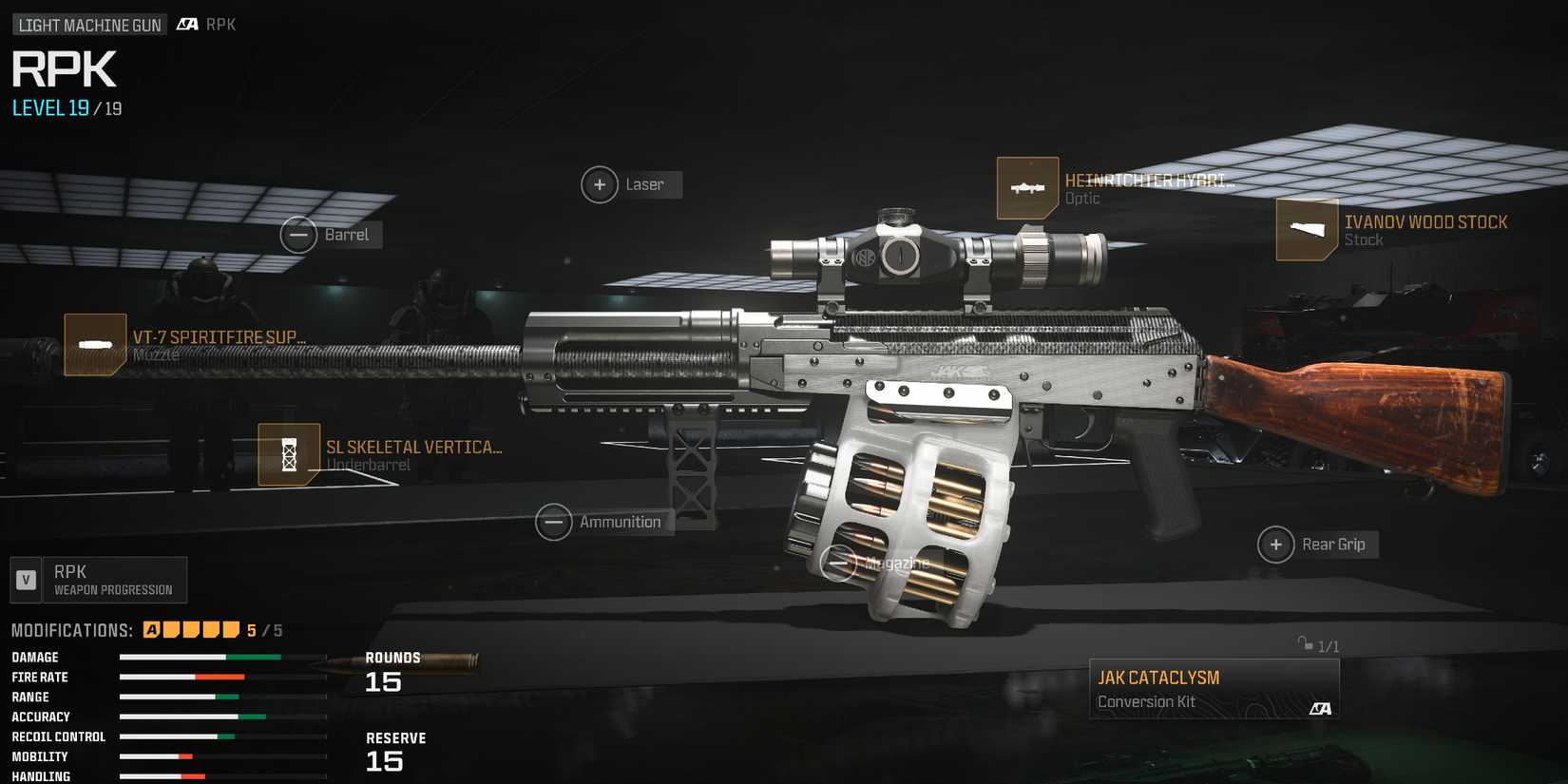 Screenshot showcasing the best JAK Cataclysm RPK loadout for Warzone 