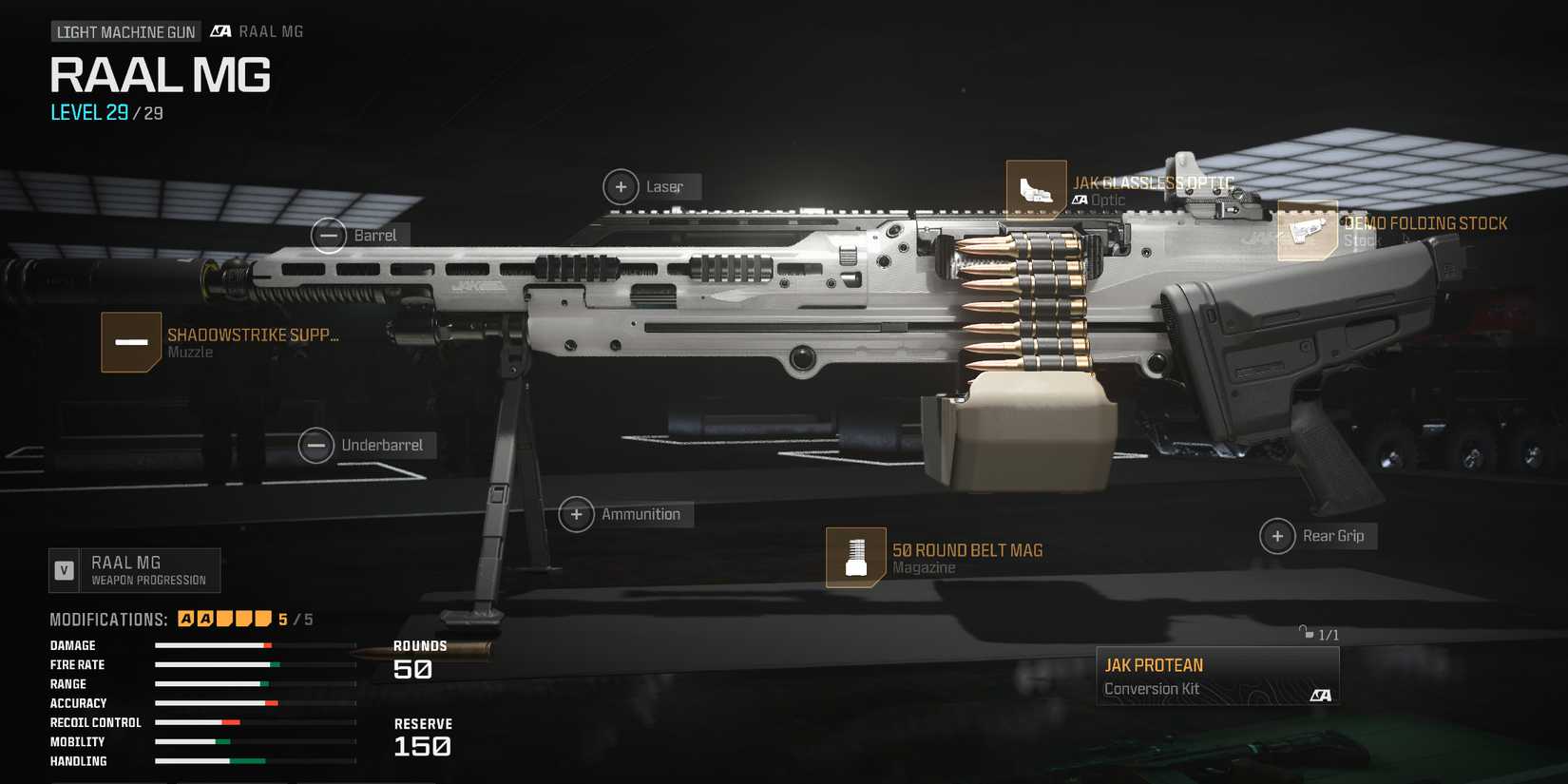 Screenshot showcasing JAK Protean RAAL MG loadout for Modern Warfare 3