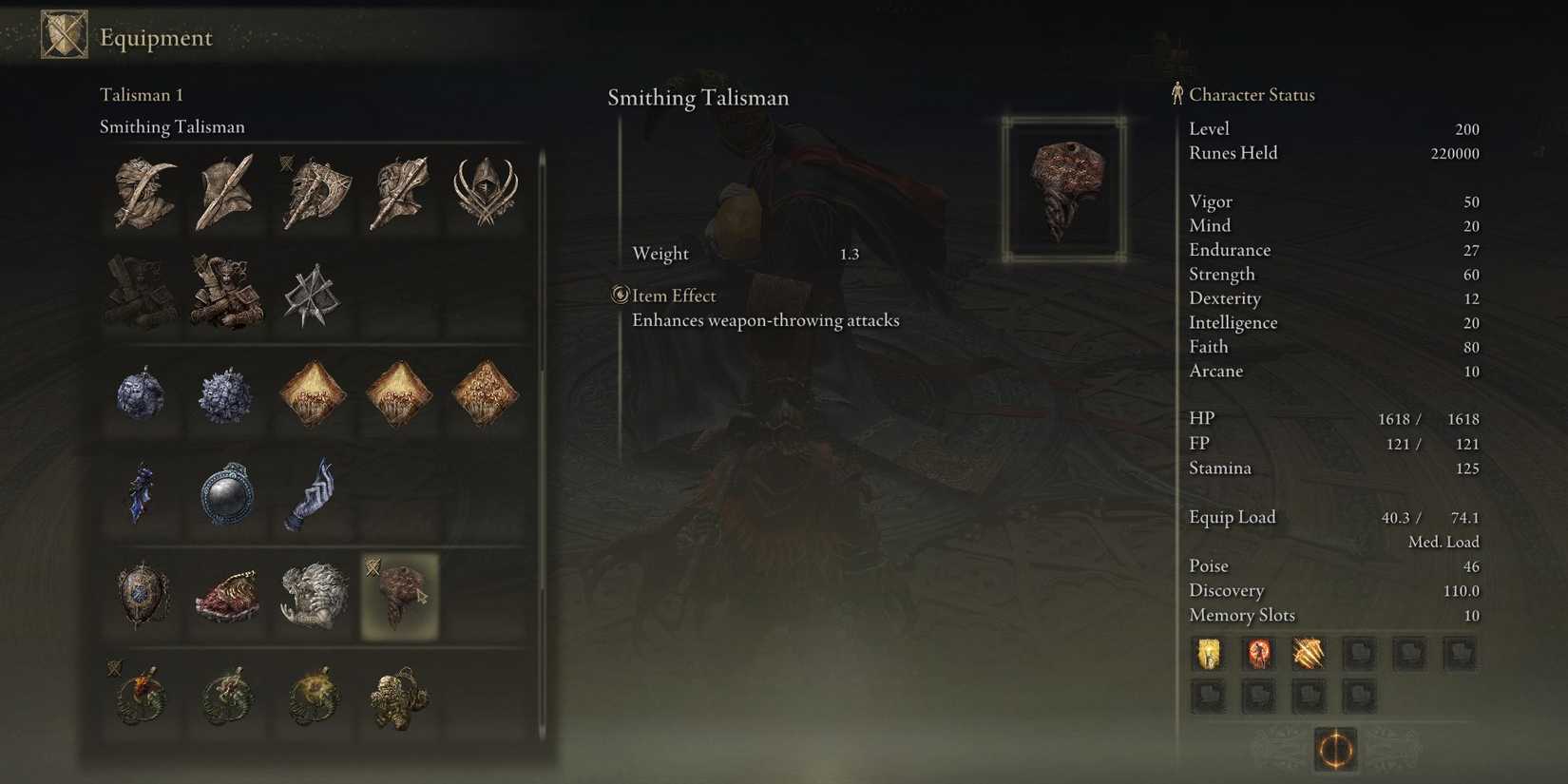 best talisman for smithscript greathammer in elden ring shadow of the erdtree