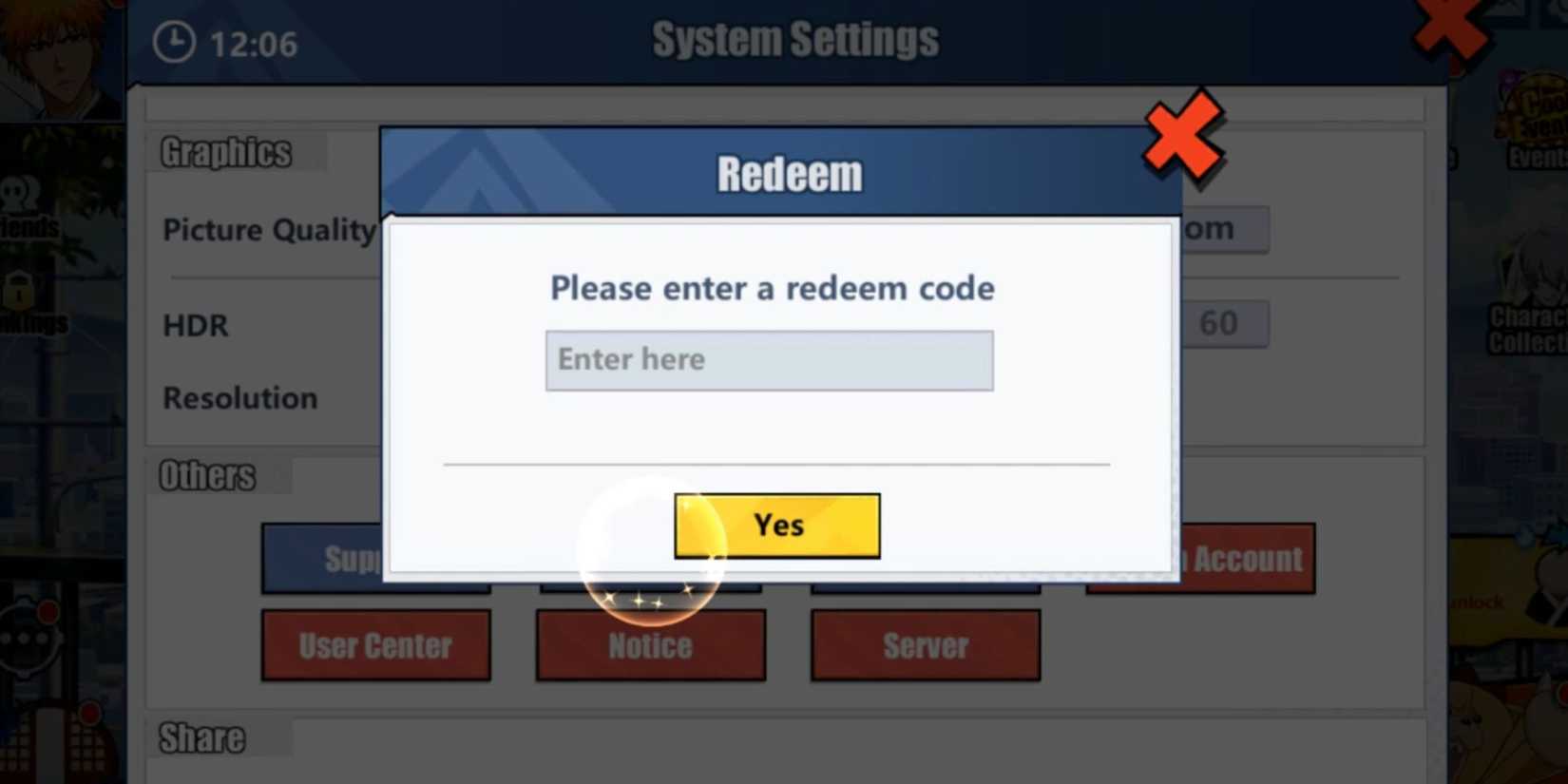 Bleach: Immortal Soul the codes tab