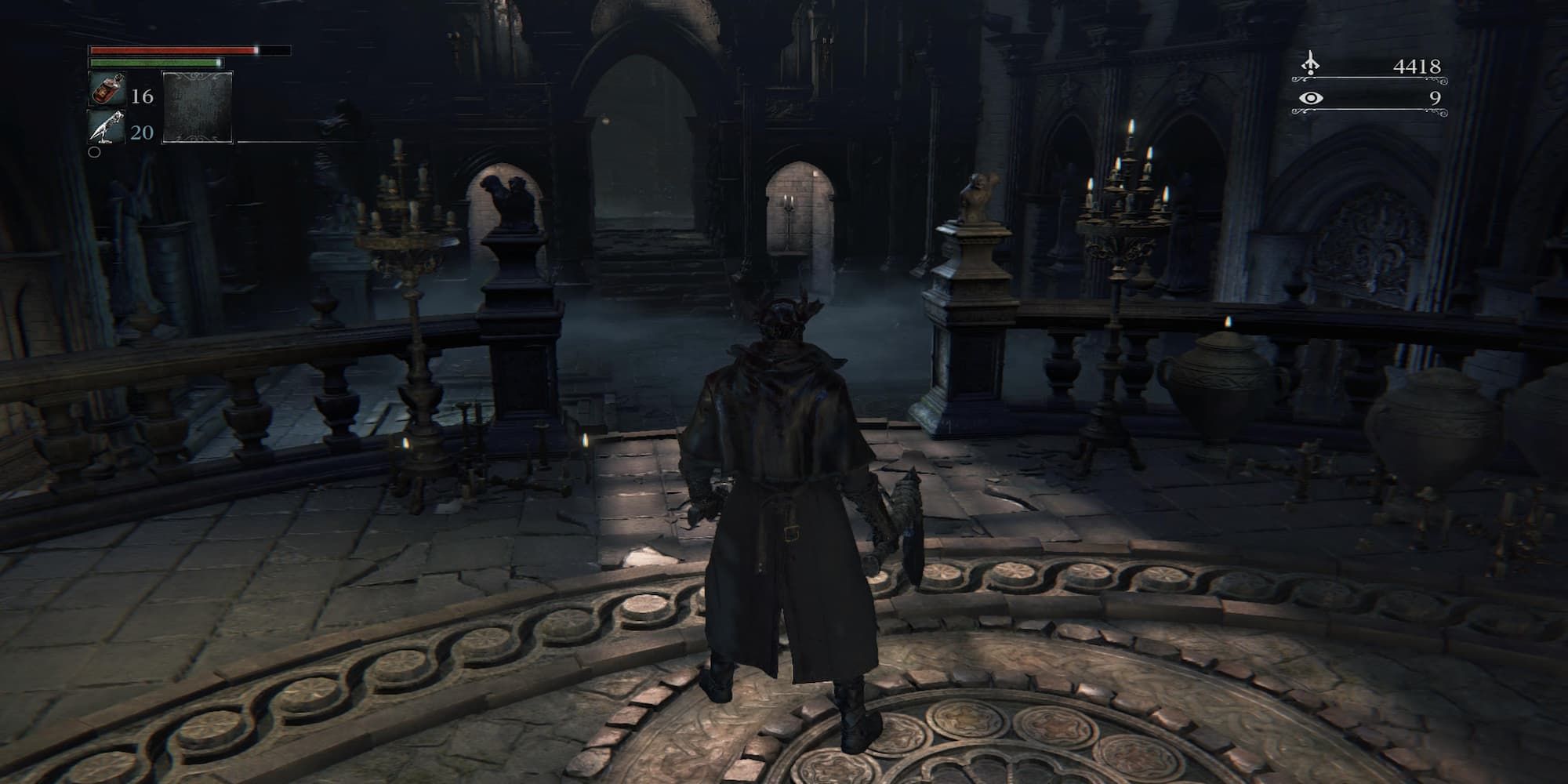 The Player Facing The Path Forward In The Cathedral Ward